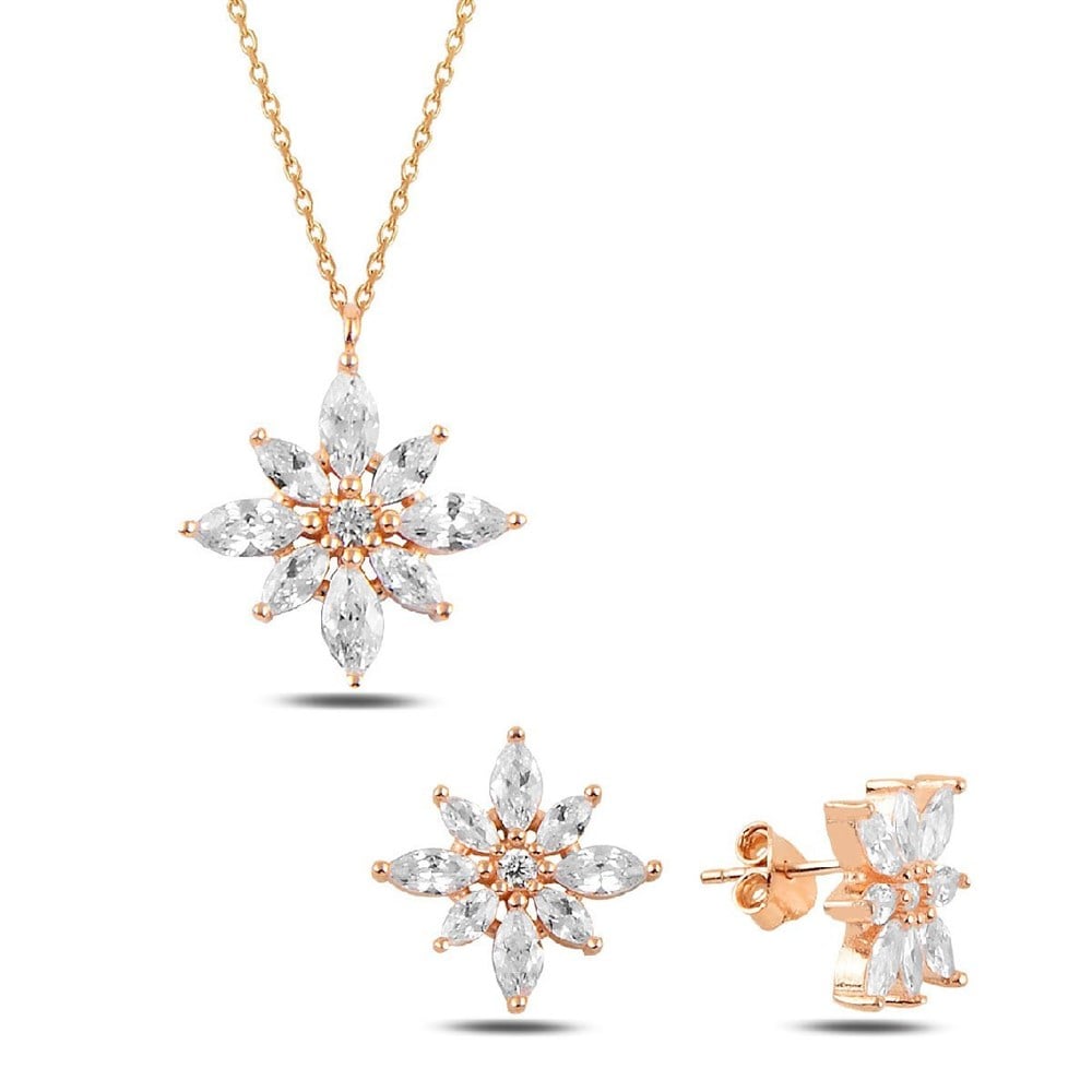 Zirkon Taşlı Kutup Yıldızı Model Gümüş Set