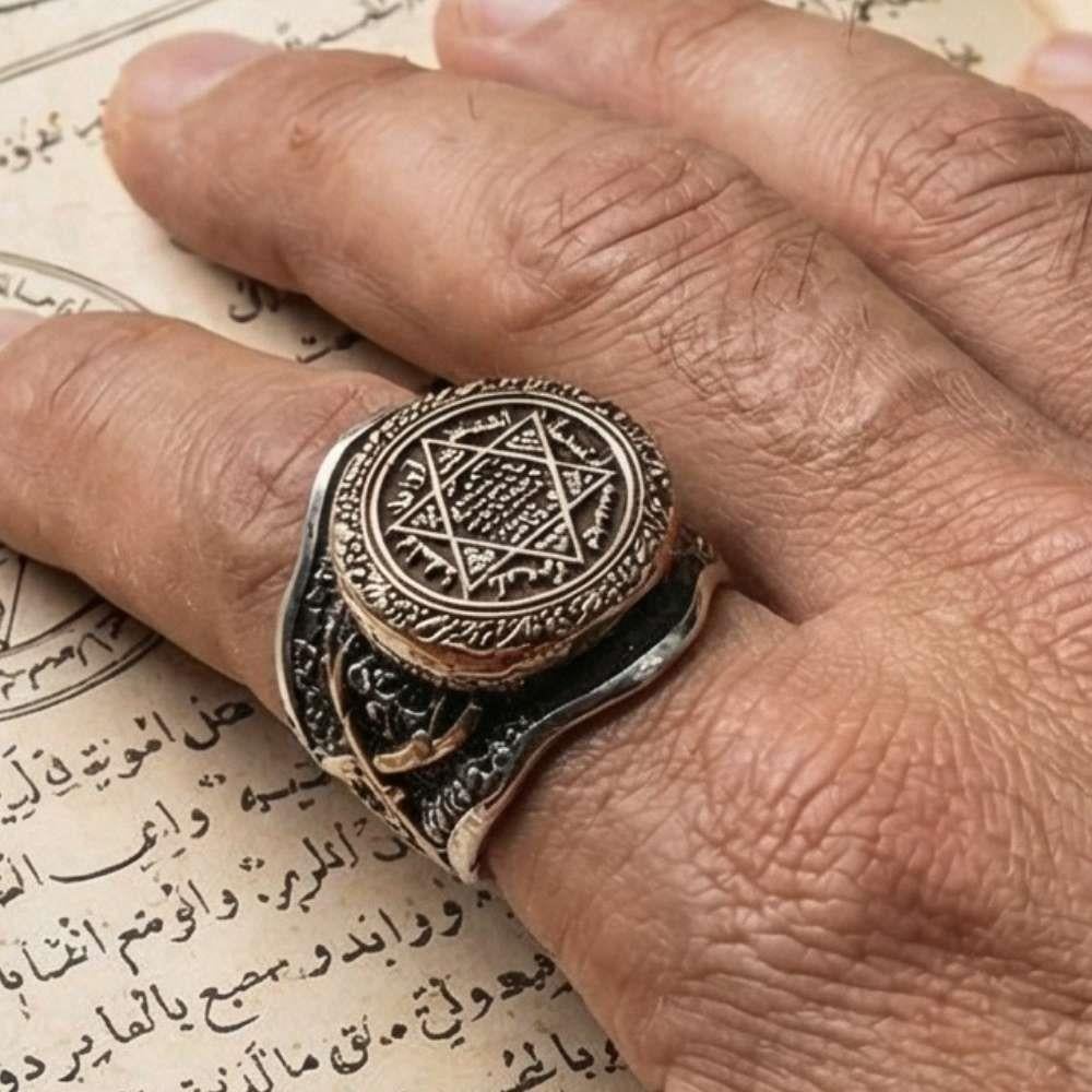 Zülfikar Kılıcı Motifli Üzeri Mührü Süleyman Gümüş YüzükSüleyman Mührü Yüzükler