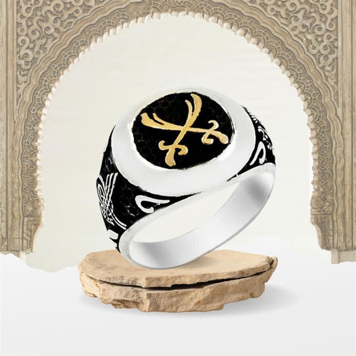 Zülfikar Motifli Osmanlı Desenli Gümüş Erkek Yüzük