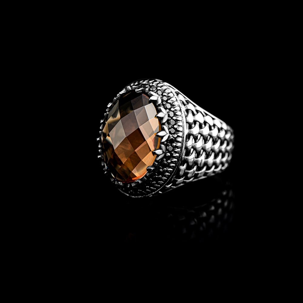 Zultanit Taşlı Kenarları Mikro Taşlı Gümüş Erkek Yüzük