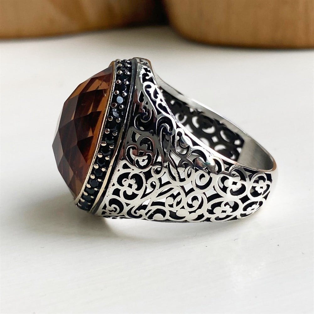 Zultanit Taşlı Osmanlı Desenli Gümüş Yüzük