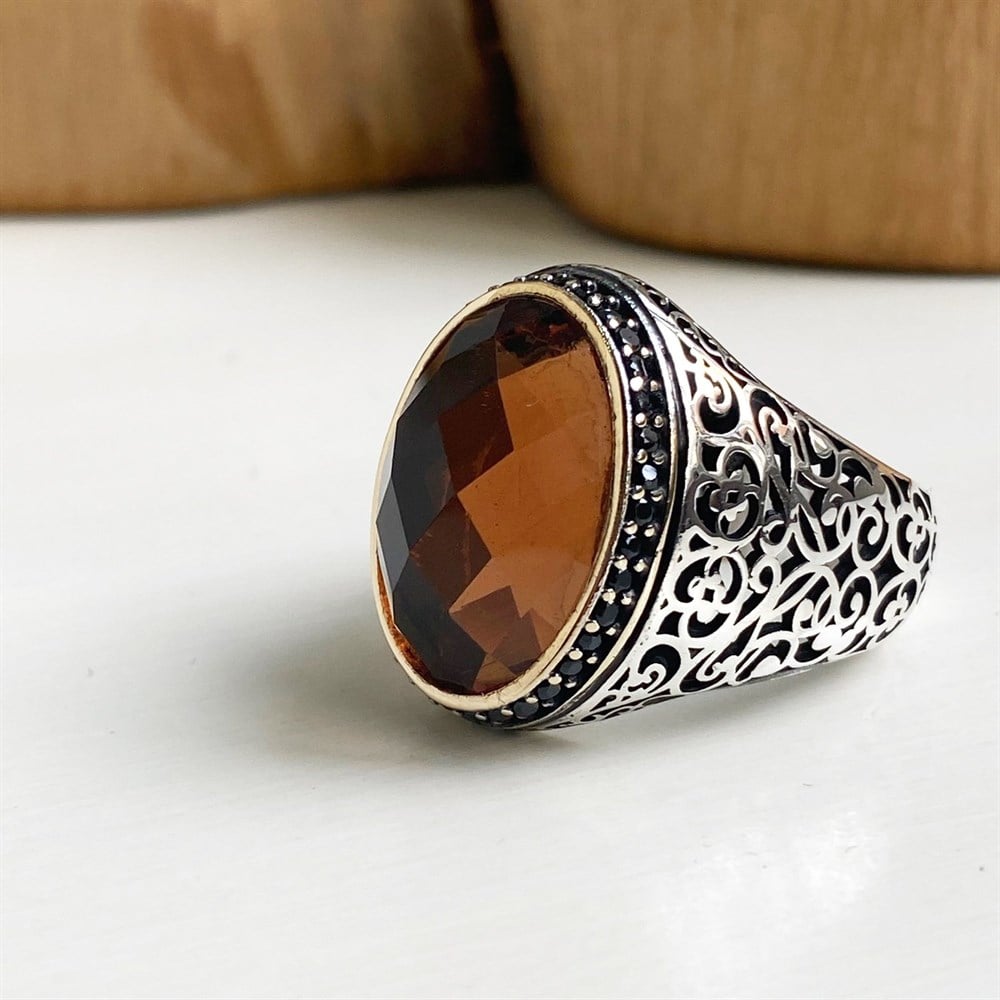 Zultanit Taşlı Osmanlı Desenli Gümüş Yüzük