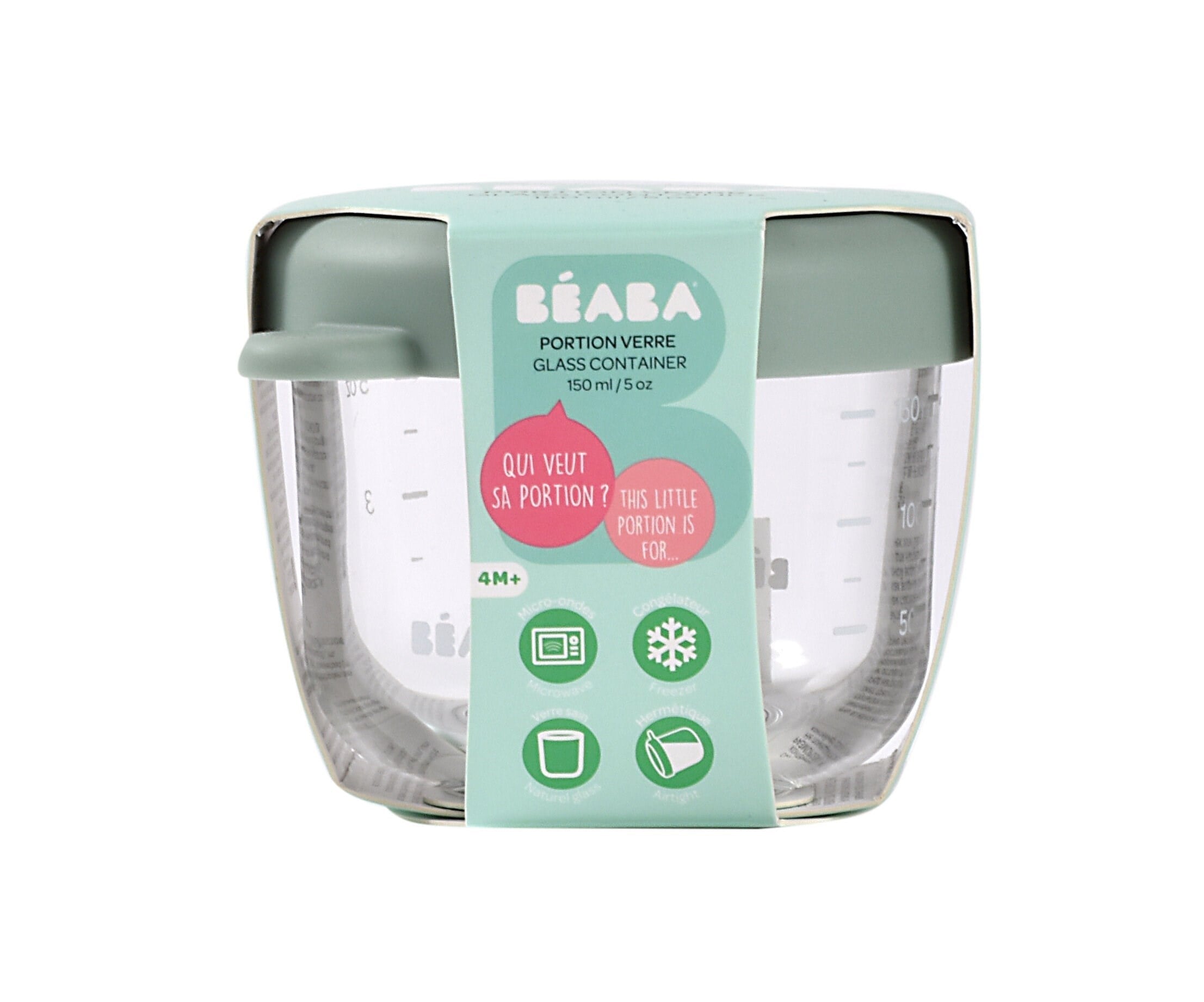 Beaba Bebek cam mama kavanozu 150 ml, Sage Green