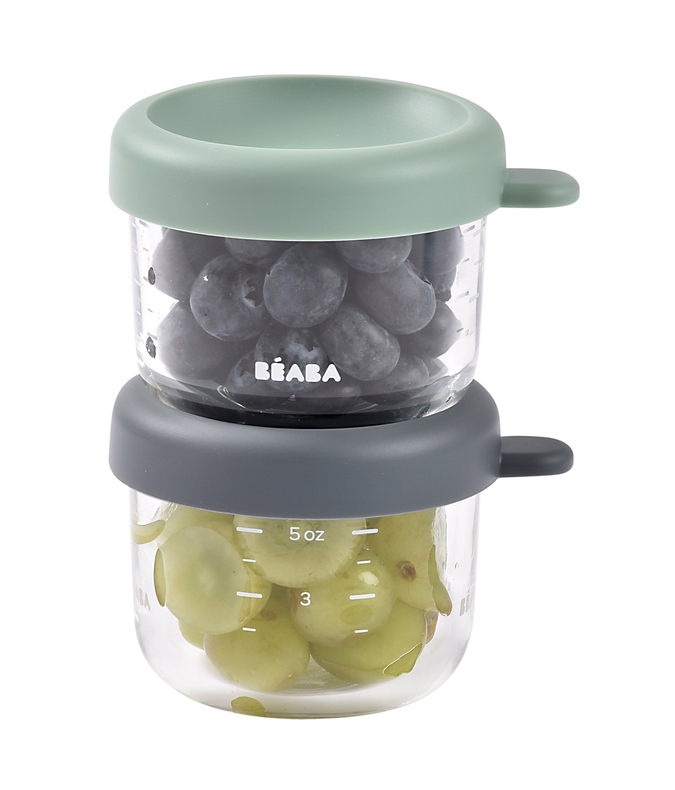 Beaba Bebek cam mama kavanozu 2li set , 150 ml Mineral / 150 ml Sage Green