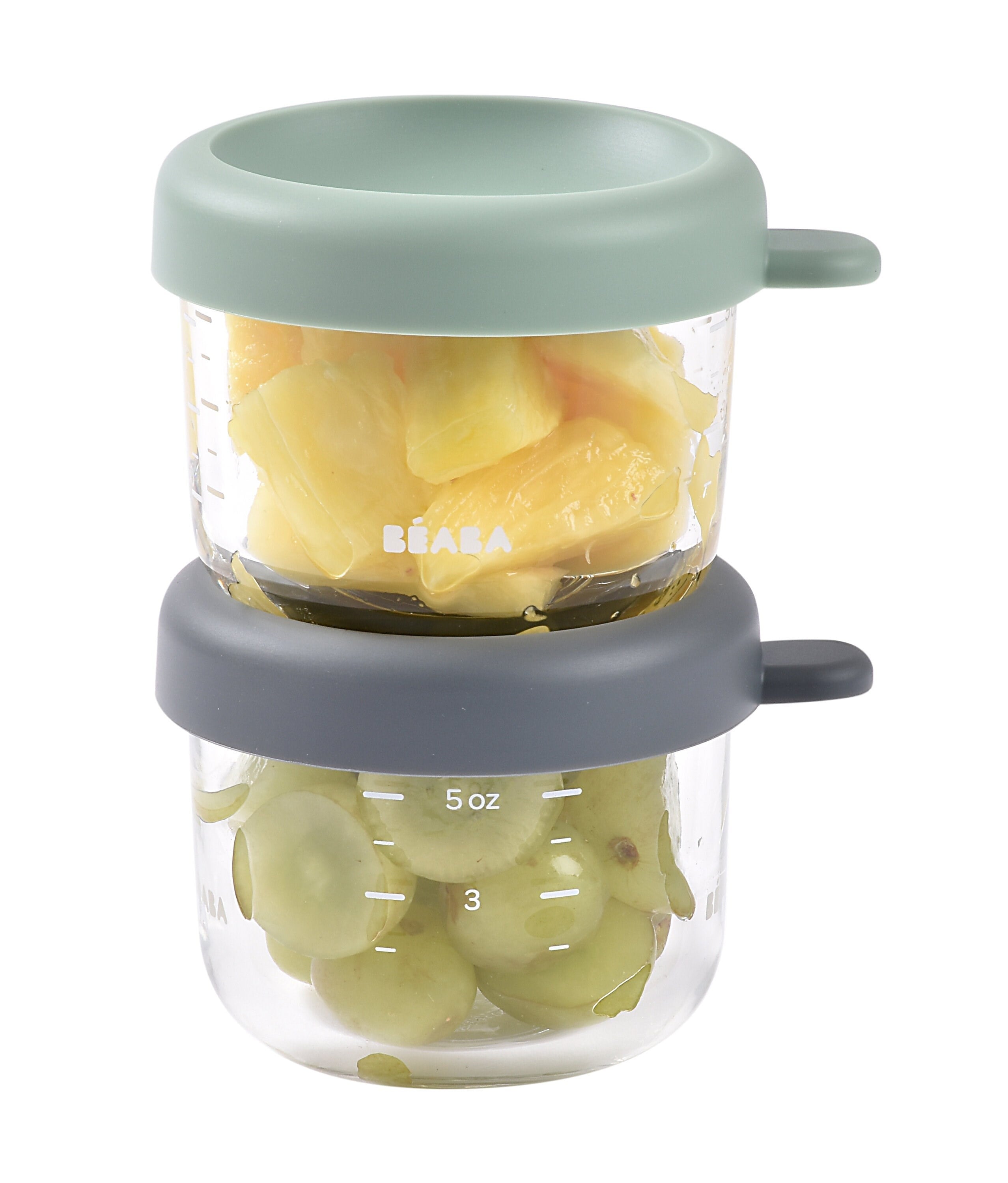 Beaba Bebek cam mama kavanozu 2li set , 150 ml Mineral / 150 ml Sage Green