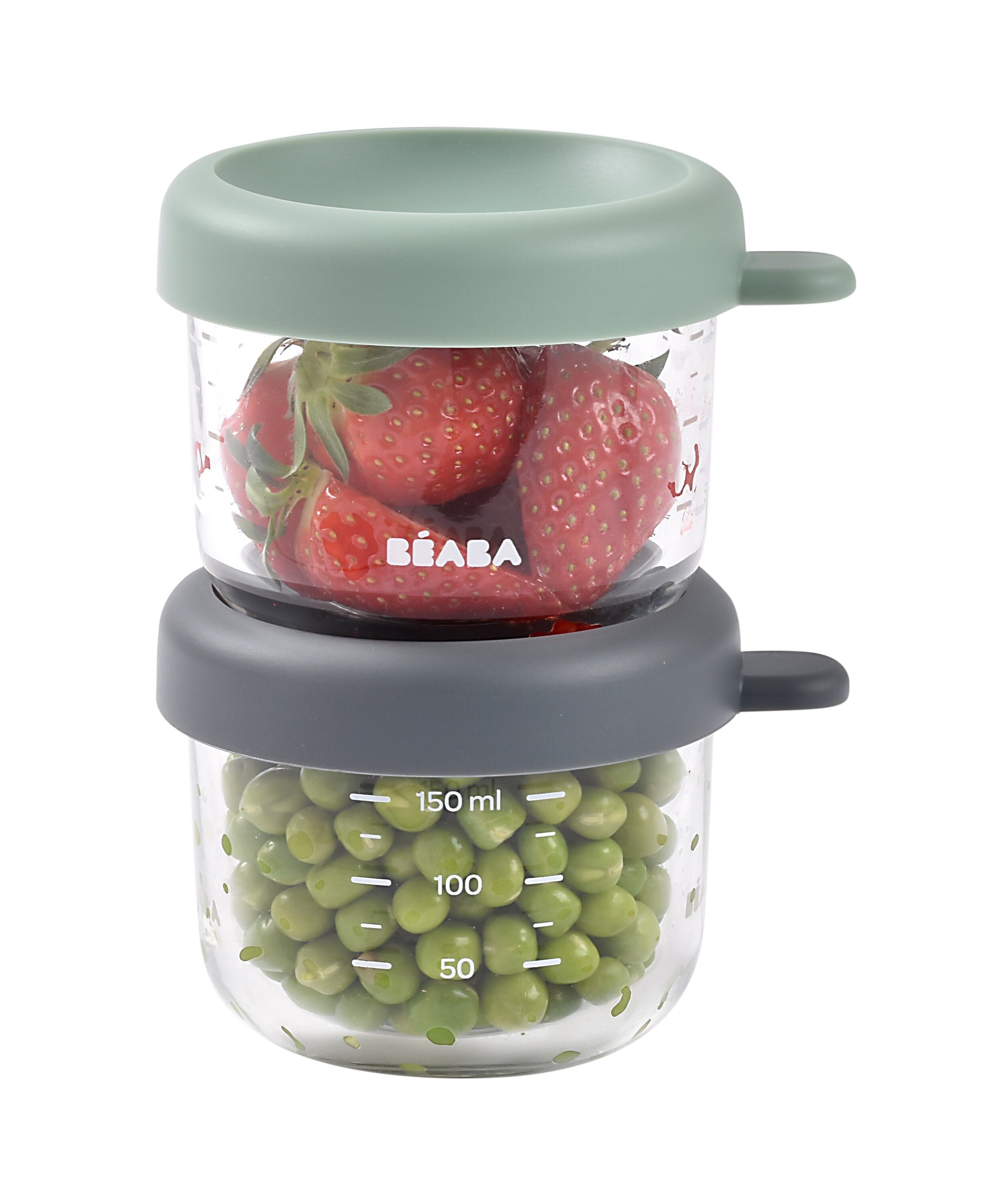 Beaba Bebek cam mama kavanozu 2li set , 150 ml Mineral / 150 ml Sage Green