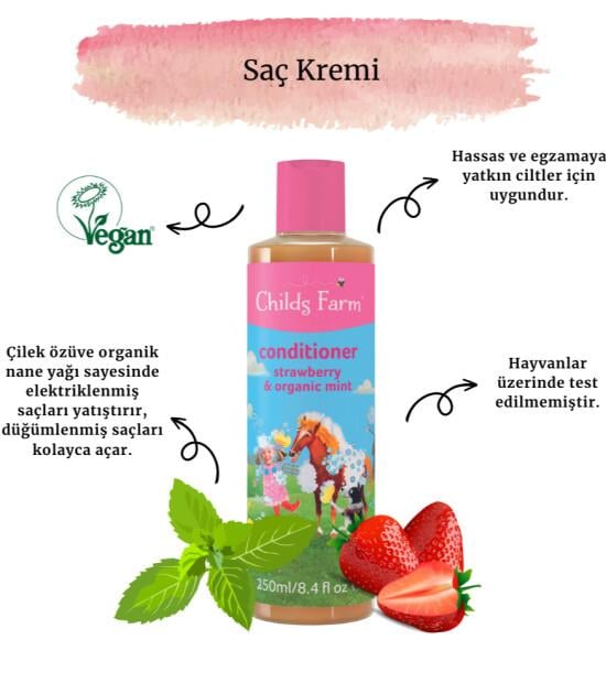 Child's Farm Çilek ve Organik Nane Özlü Saç Kremi 250ml