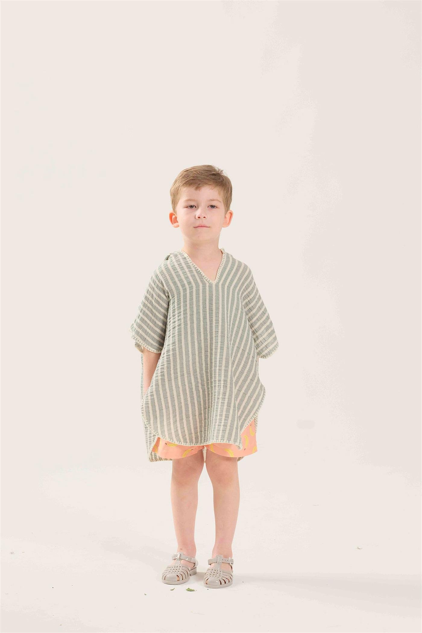 Çizgili Müslin Panço - Mint STD