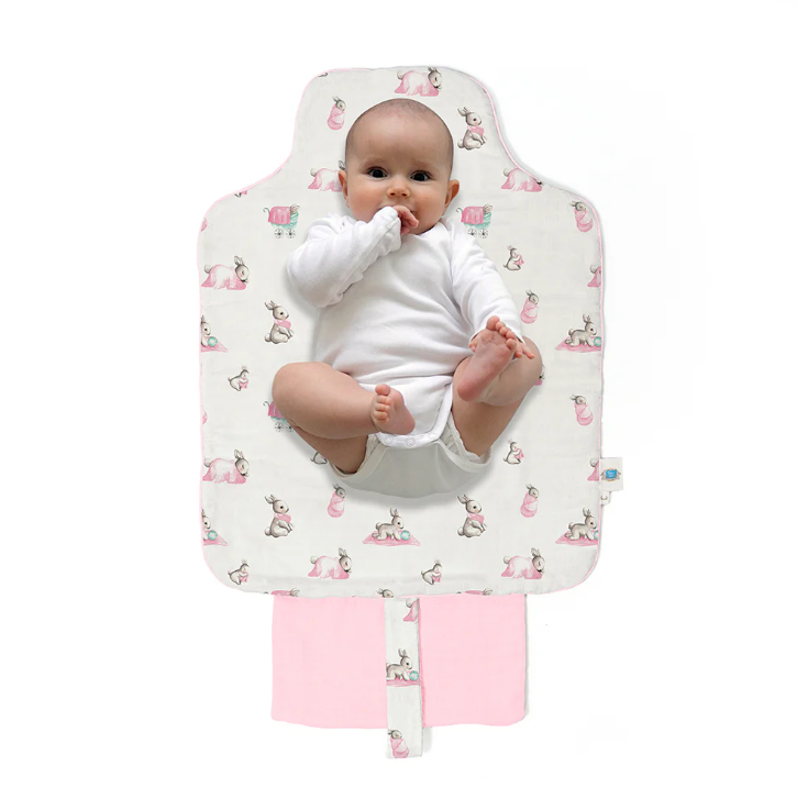 Deux Lapins Çantalı Pratik Katlanabilir Alt Değiştirme Matı Pembe bebe lapin