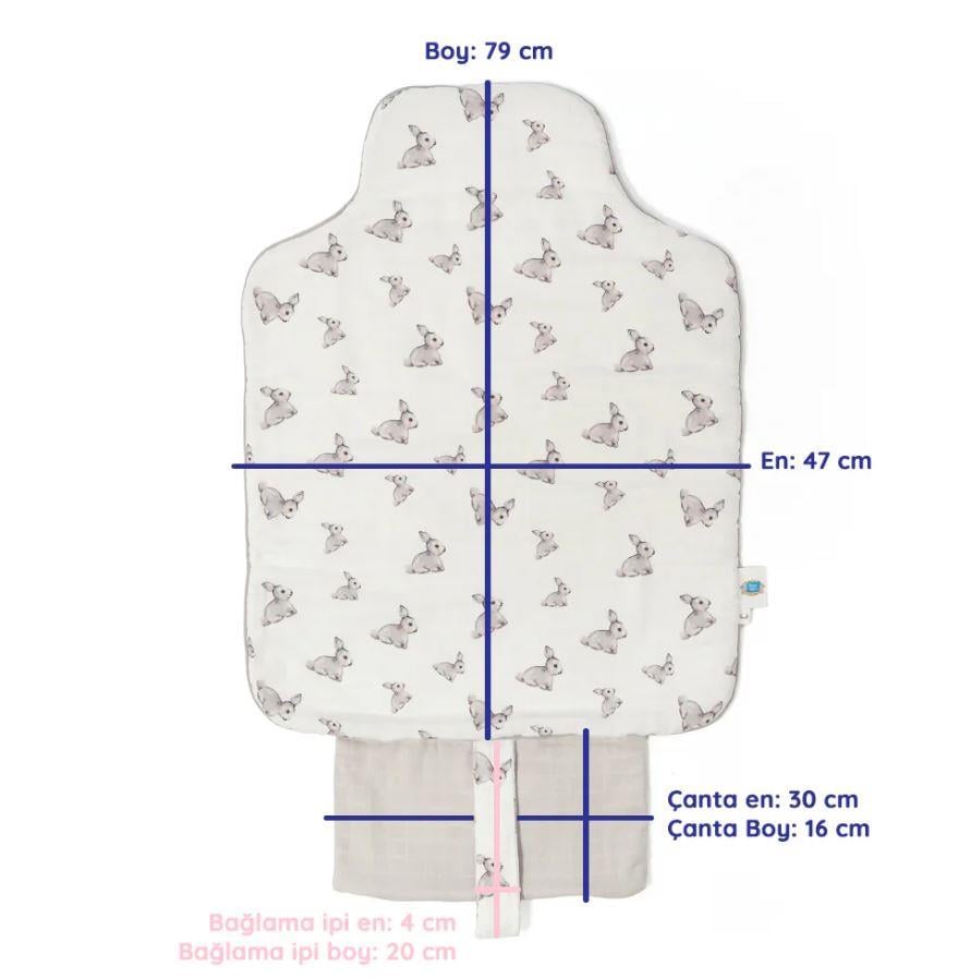 Deux Lapins Çantalı Pratik Katlanabilir Alt Değiştirme Matı İconic gri tavşan