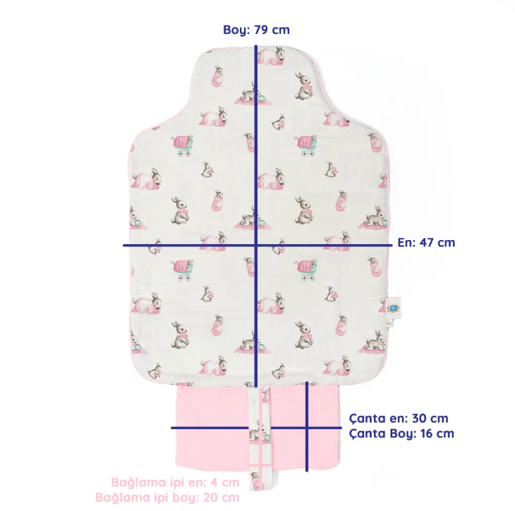 Deux Lapins Çantalı Pratik Katlanabilir Alt Değiştirme Matı Pembe bebe lapin