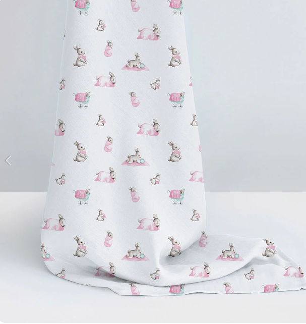 Deux Lapins Müslin Örtü 100X100 Pembe bebe lapin