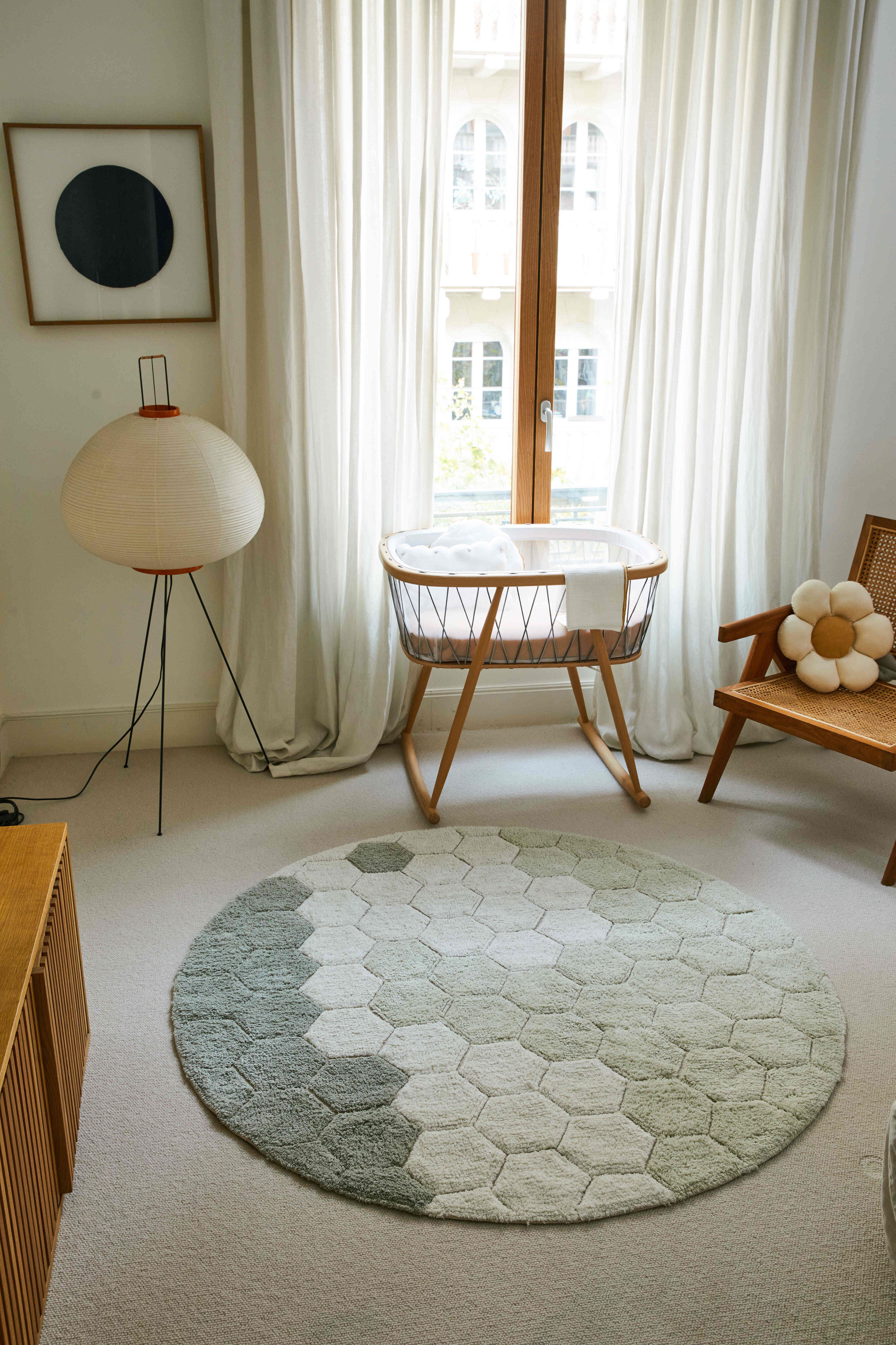 Halı, Round Honeycomb Blue Sage