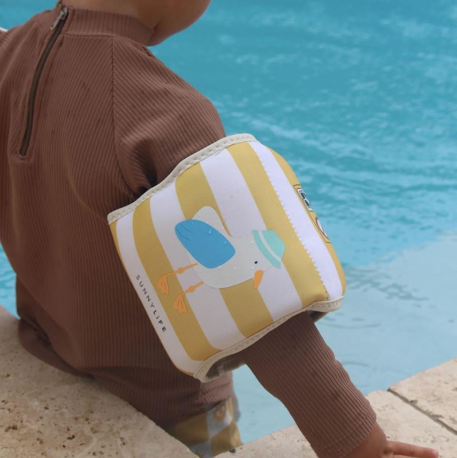 Kids Neoprene Arm Bands Sid the Seagull Mustard Stripe