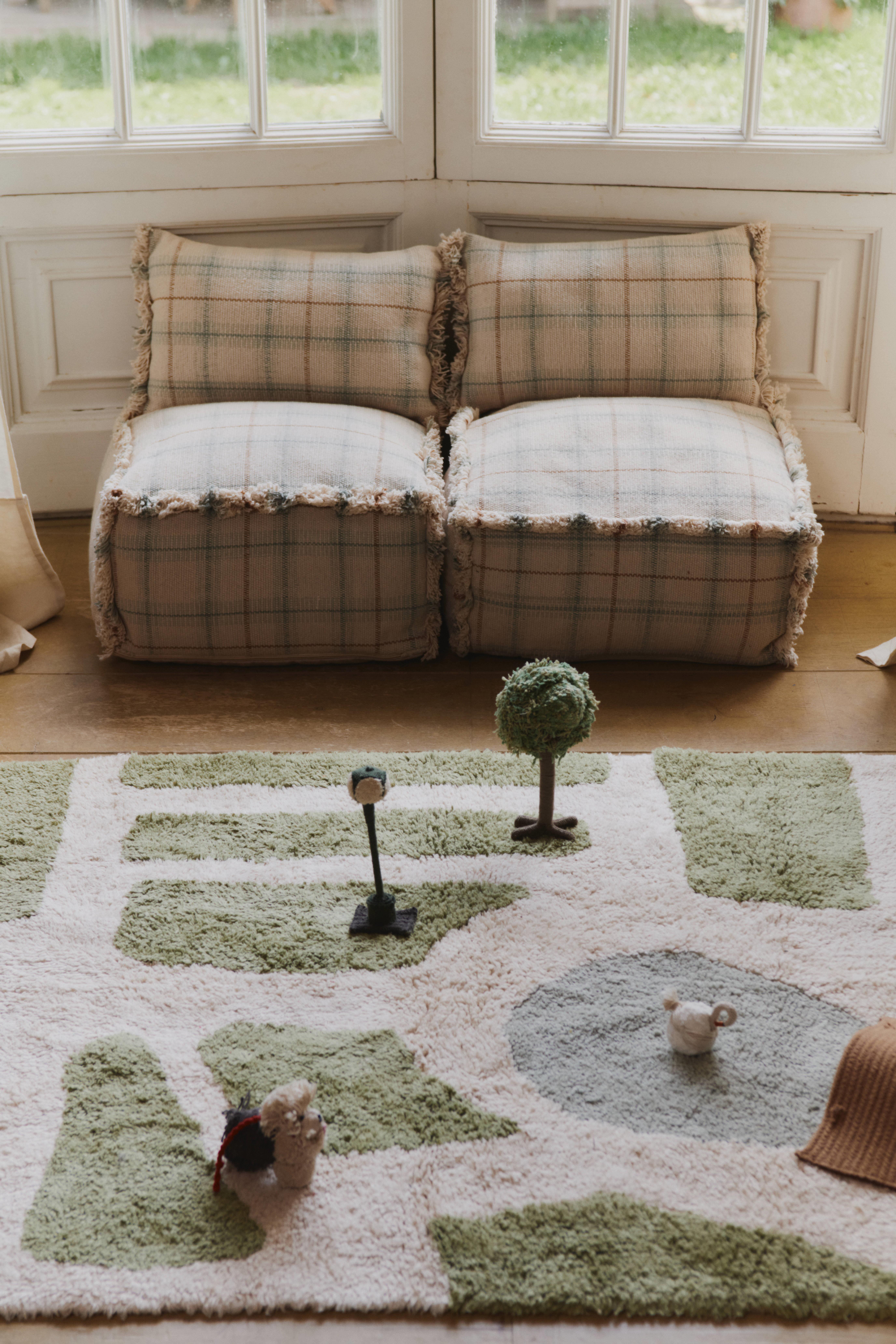 Lorena Canals Çocuk Odası Pufu, Tartan Blue Sage