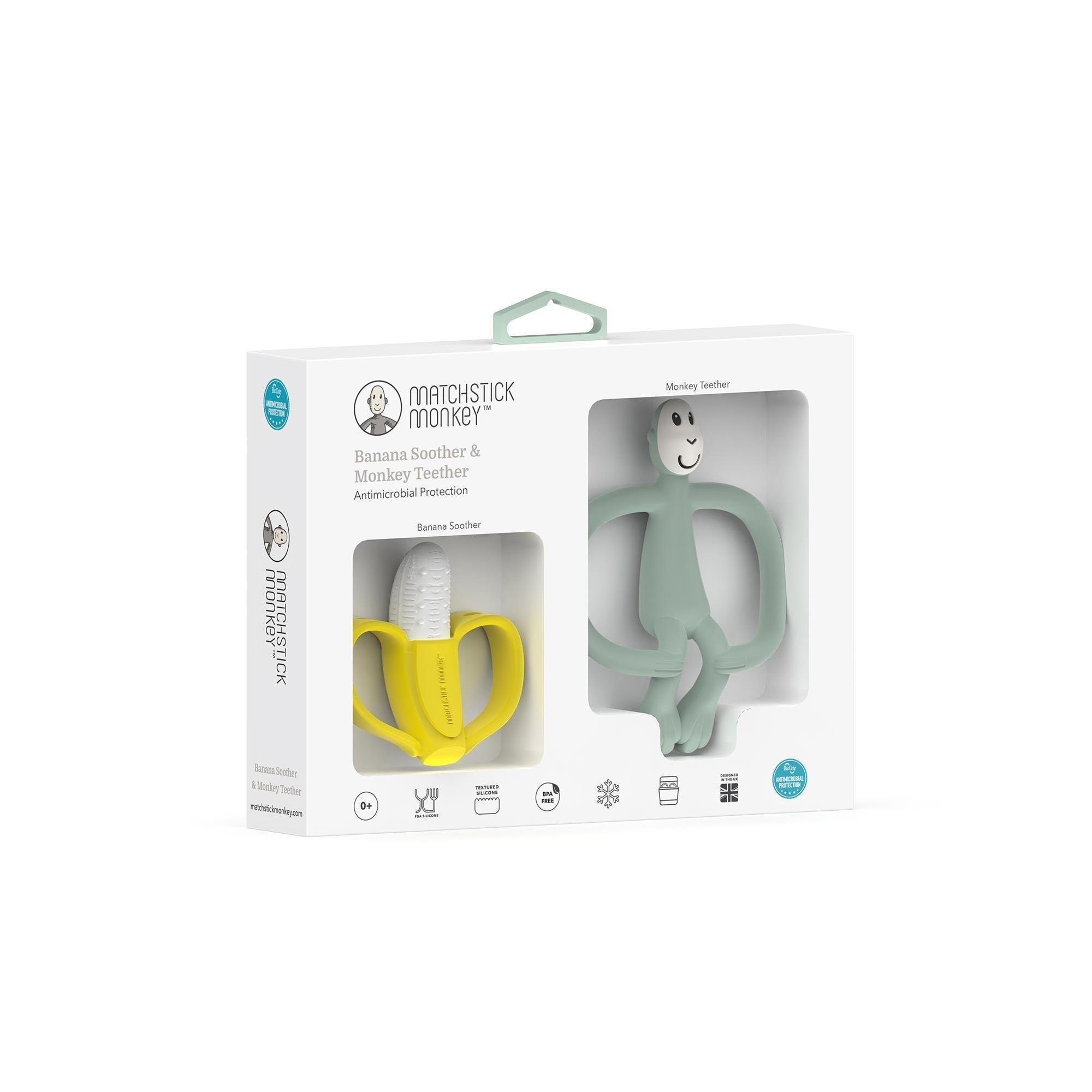Matchstick Monkey Banana & Monkey Silikon Diş Kaşıyıcı Hediye Seti- Mint