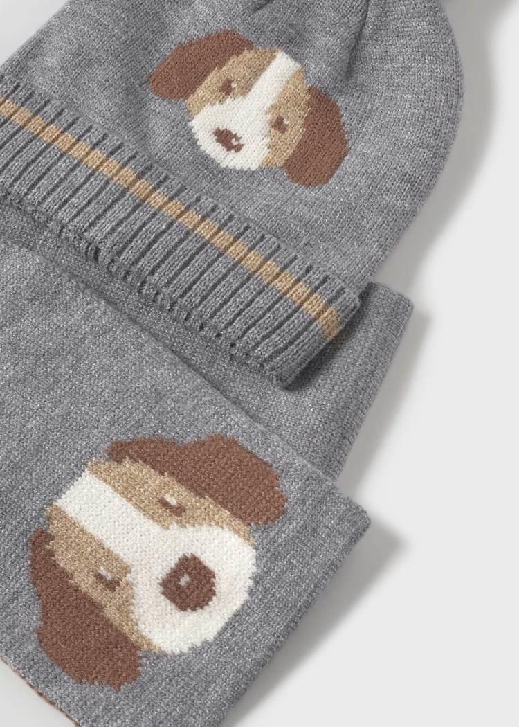 Mayoral Köpek Desenli Şapka Atkı Takımı Gri