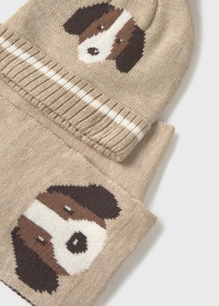 Mayoral Köpek Desenli Şapka Atkı Takımı Bej