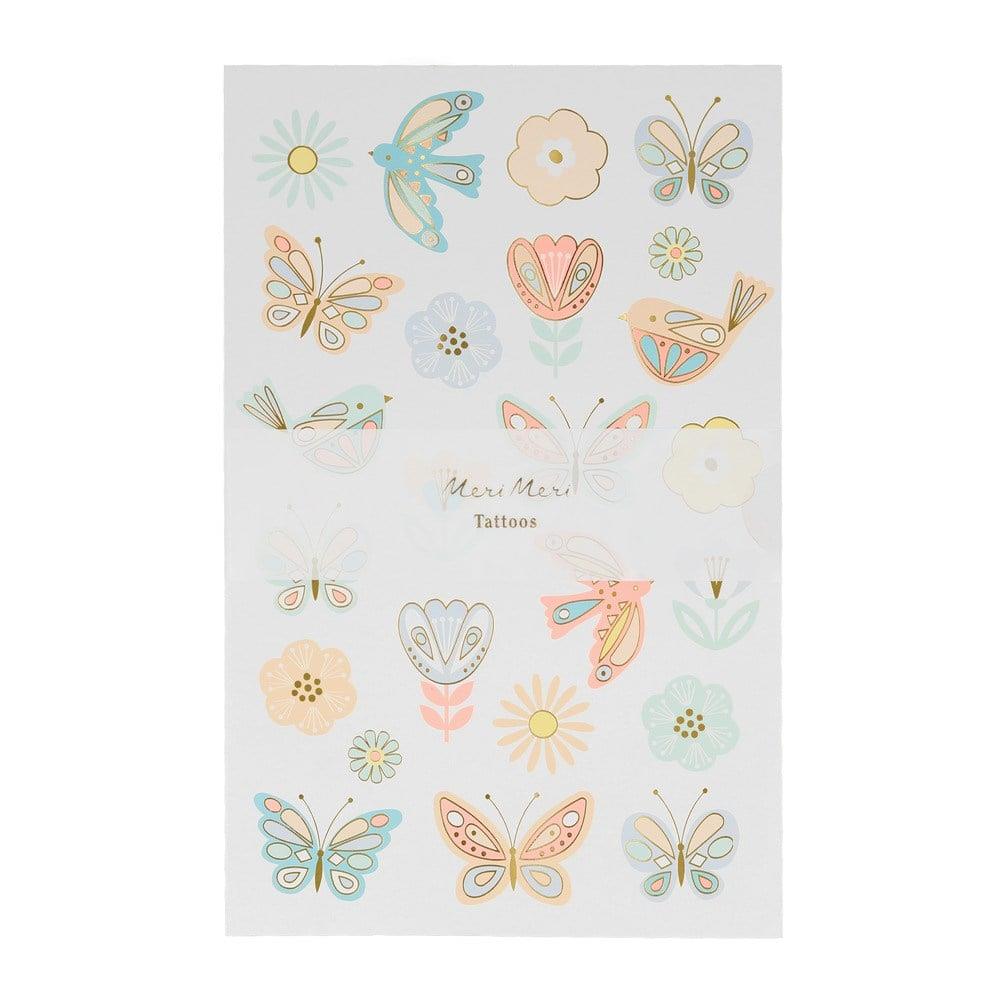 Meri Meri - Birds & Butterflies Tattoo Sheet - Kuşlar & Kelebekler Geçici Dövmeleri - 2'li
