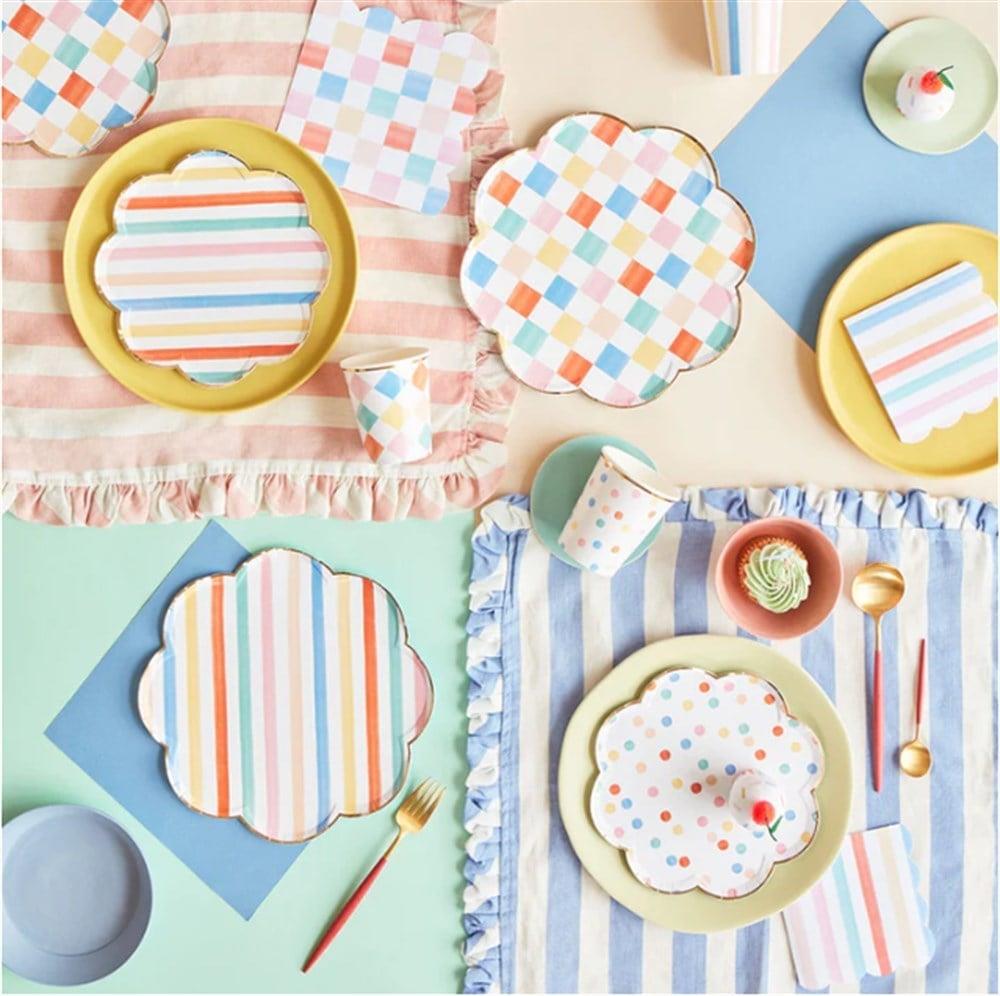 Meri Meri - Colourful Pattern Side Plates - Renkli Desenler Tabaklar - 8'li