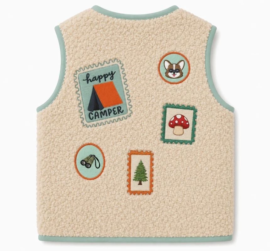 Miela Kids Camper Patchwork Peluş Yelek - Bej Bej