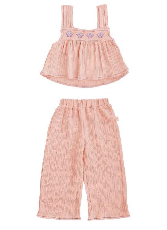 Miela Kids Flouncy Müslin Crop Set - Salmon Pink STD