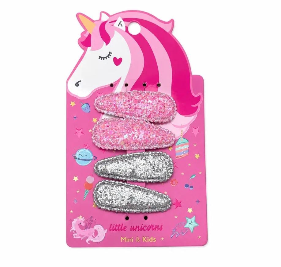 Mini & Kids 4lü Unicorn Glitter Klips Toka- Silver