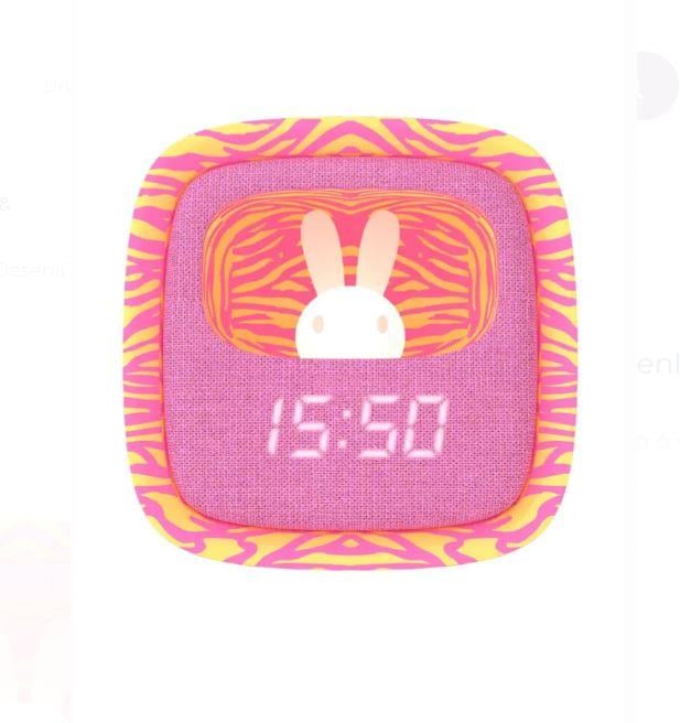 Mob Pembe Zebra Desenli Tavşan Çocuk Odası Saati ve Gece Lambası