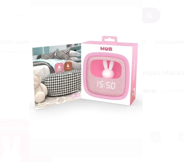 Mob Şeker Pembe Tavşan Masaüstü Saati ve Gece Lambası