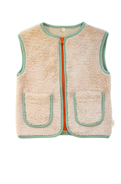 Slogan Nakışlı Peluş Yelek - Bej STD