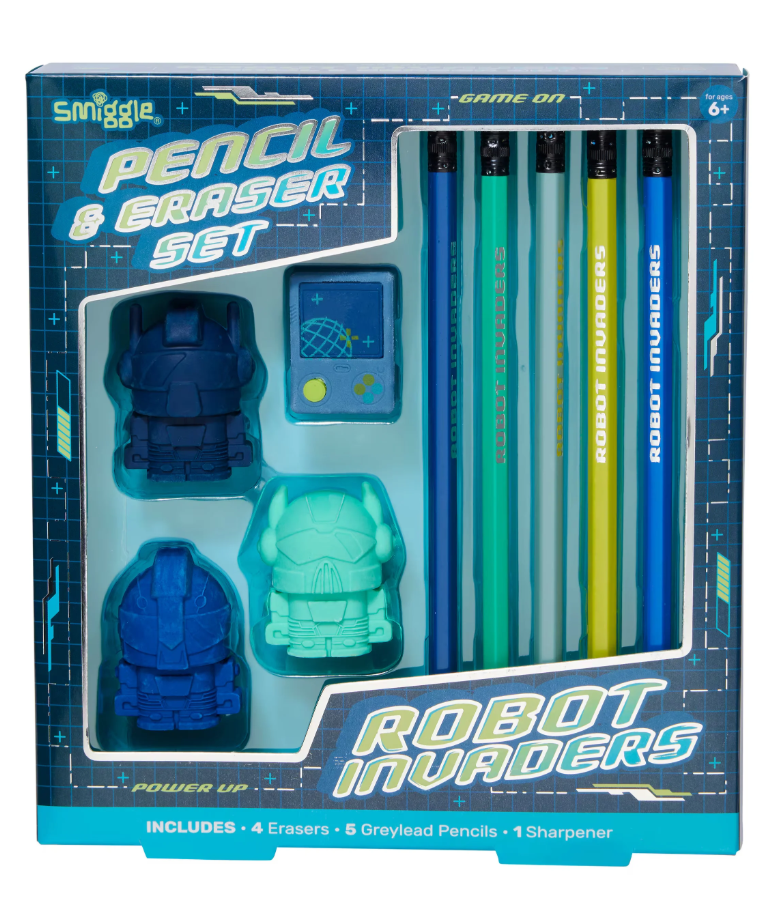 Smiggle - Vision Silgi ve Kalem Seti Robot Invaders
