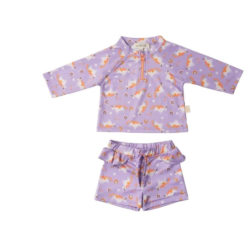 Uzun Kollu Mayo Set - Rainbow Unicorn Lilac STD