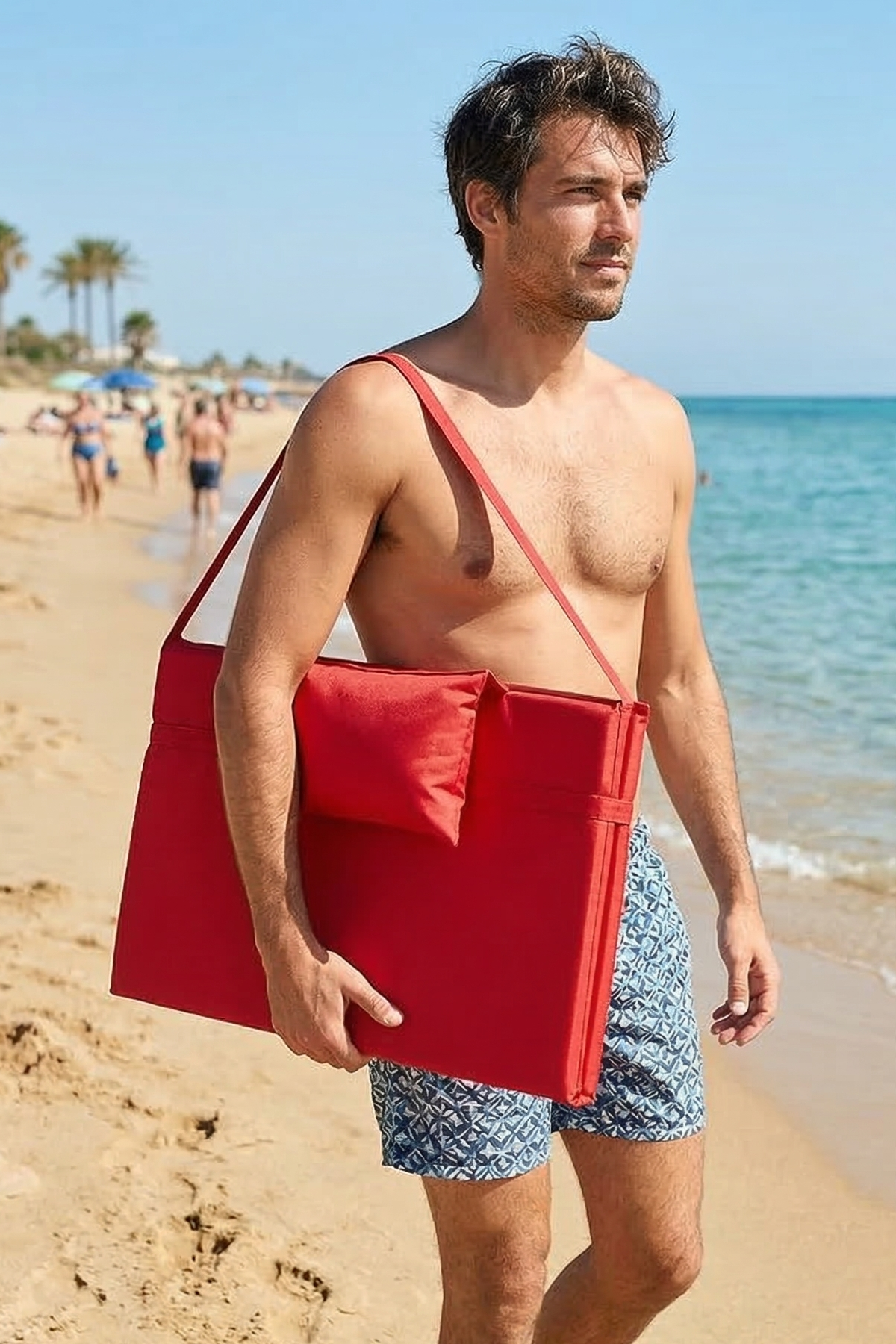 Bysay Taşınabilir Katlanır Plaj Havuz Şezlong Minderi Kamp Yatağı Minderi Kırmızı