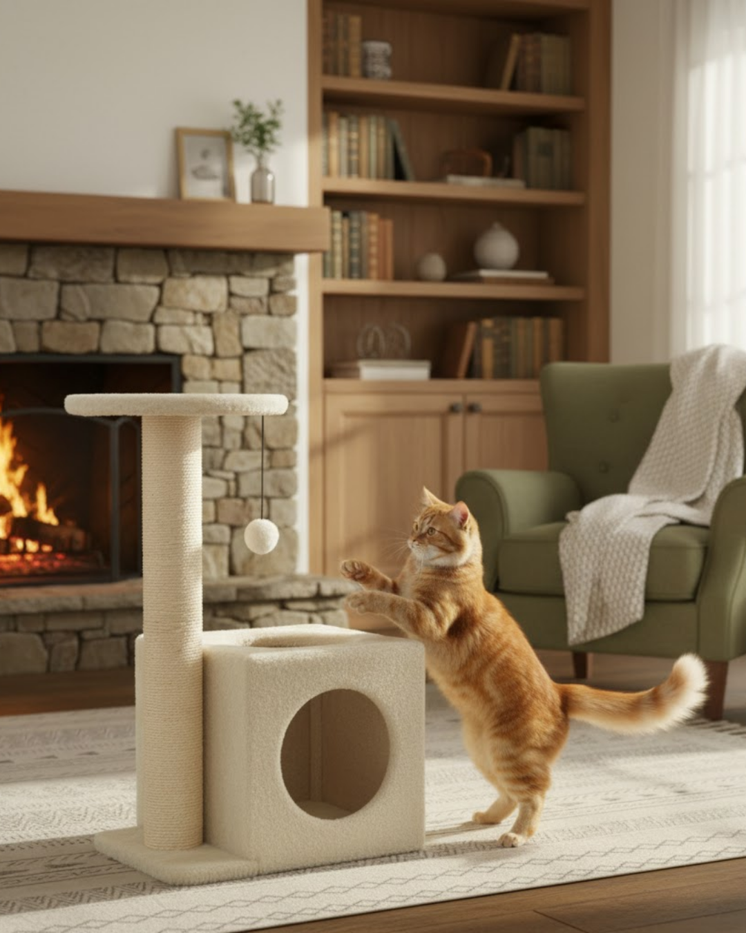 Reyo Pet Dekoratif Kedi Tırmalama Ve Oyun Evi Krem