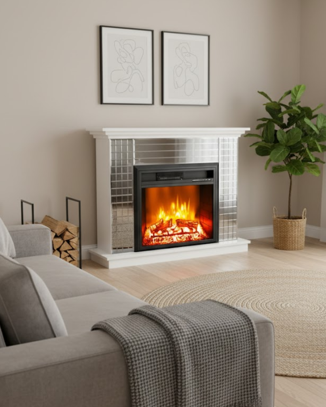 Dlc Kristal Beyaz 1800W Bluetooth ve Ses Efektli Elektrikli Şömine