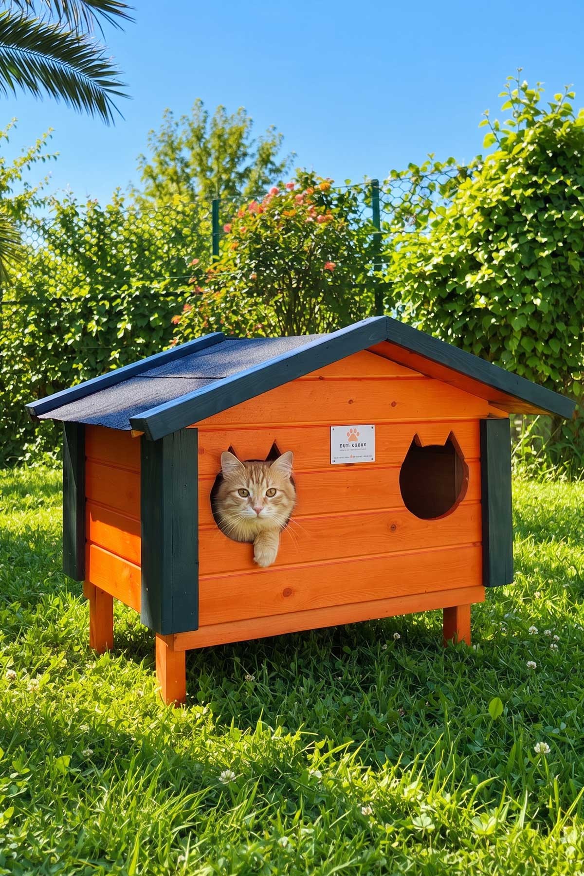 Pati Emlak 2'li Ahşap Kedi Evi, Su Geçirmez Şıngıl Çatılı, Dış Mekan Kedi Barınağı 70x60x50 cm – Kurulu Teslimat