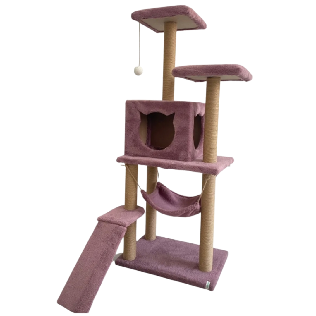 Reyo Pet S9 Kedi Tırmalama Kulesi Platformlu 124 cm Gül Kurusu