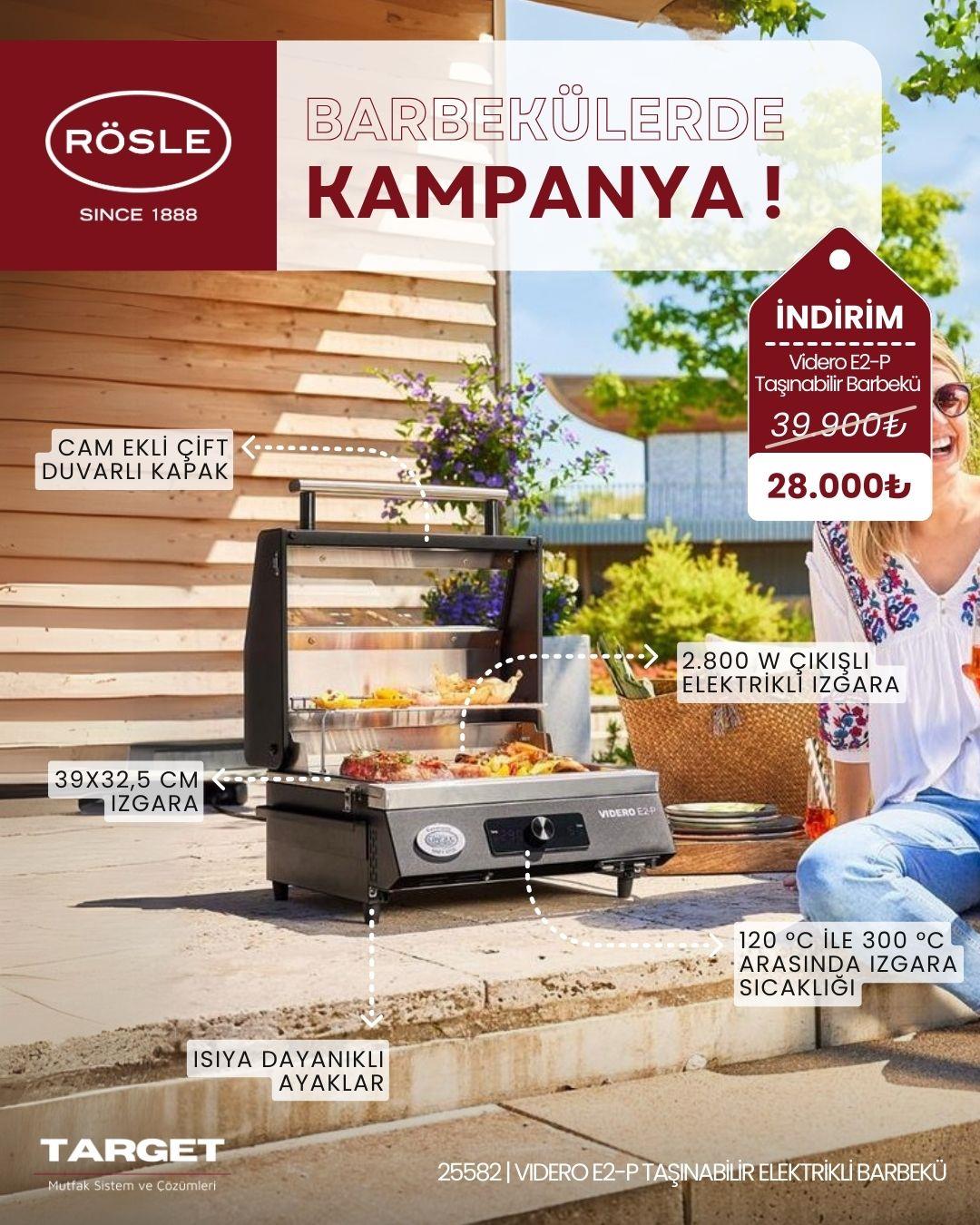 Rösle Videro E2-P Taşınabilir Elektrikli Barbekü 
