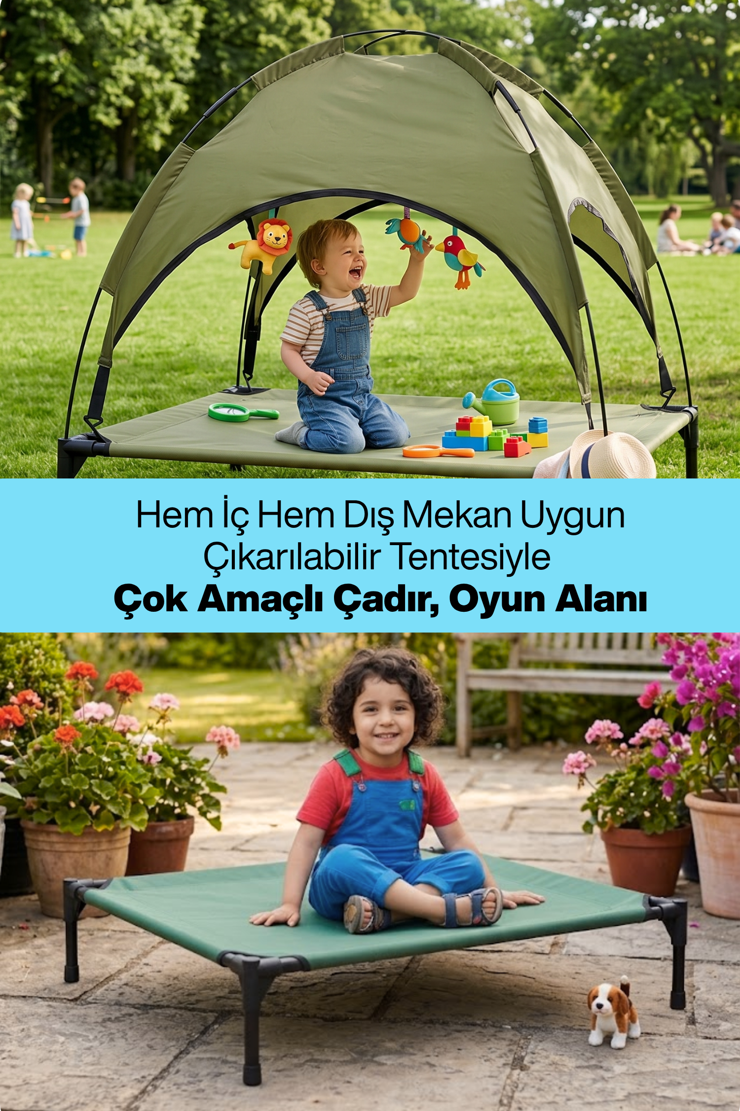Reyo Yükseltilmiş Çocuk Çadırı UV Korumalı Gölgelikli Kamp, Bahçe & Plaj Tipi Taşınabilir Çadır Yatak Yeşil