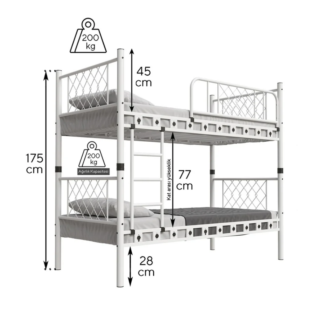 Reyo Zambak Genç Çocuk Yatak Odası Metal Siyah Ranza 90X190