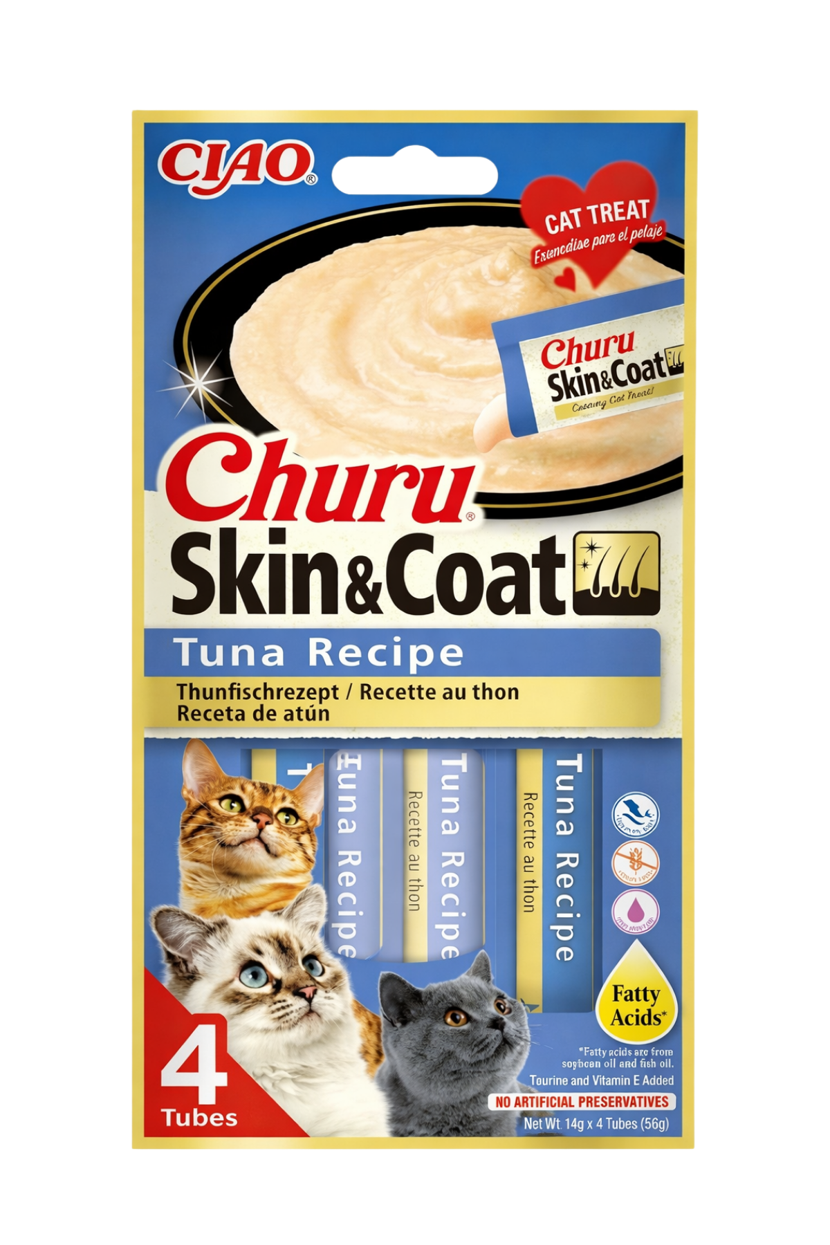 Inaba Ciao Churu Skin & Coat Deri ve Tüy Sağlığı için Ton Balıklı Sıvı Kedi Ödül Maması