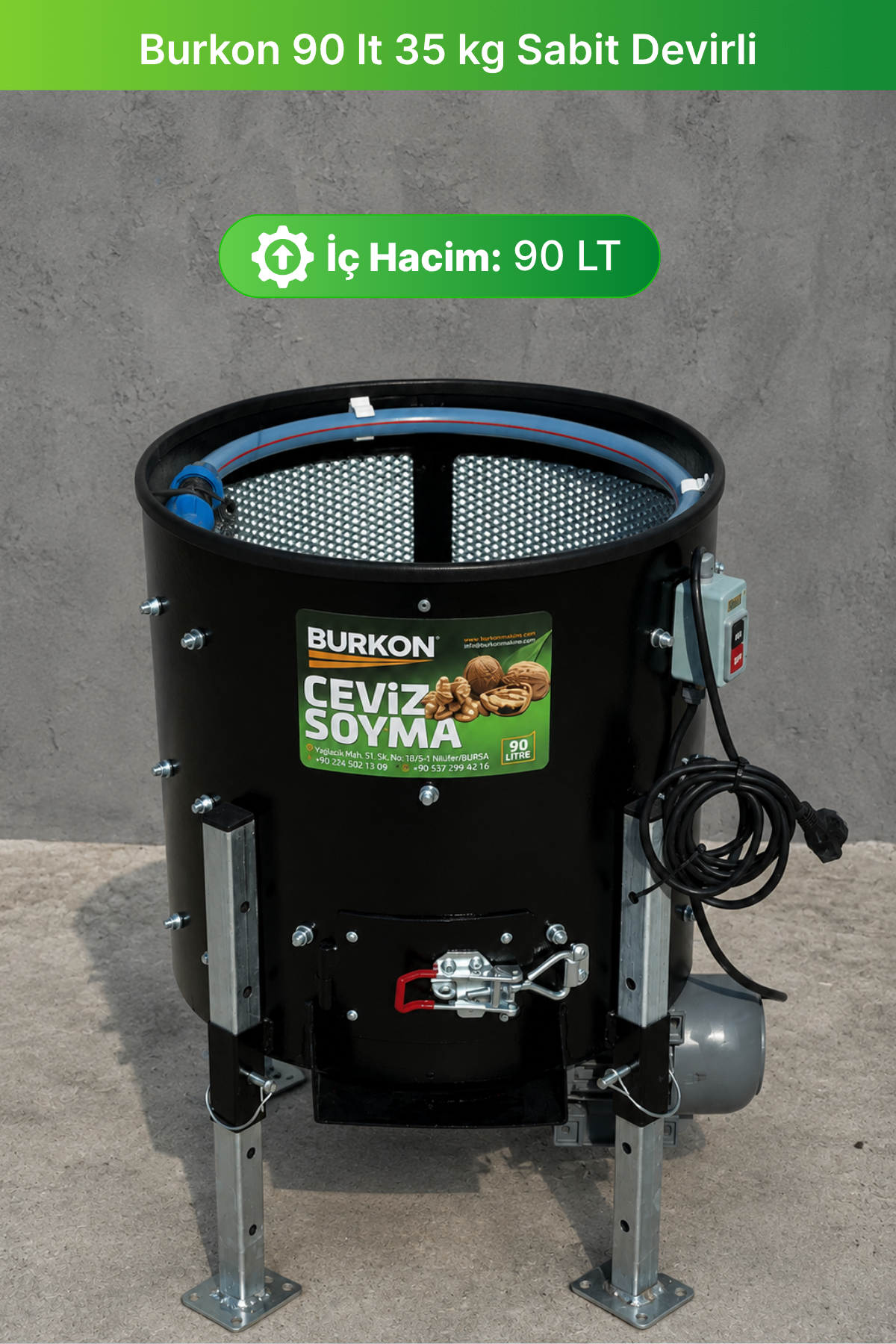 Burkon 90 lt 35 kg Sabit Devirli Ceviz Soyma Makinesi