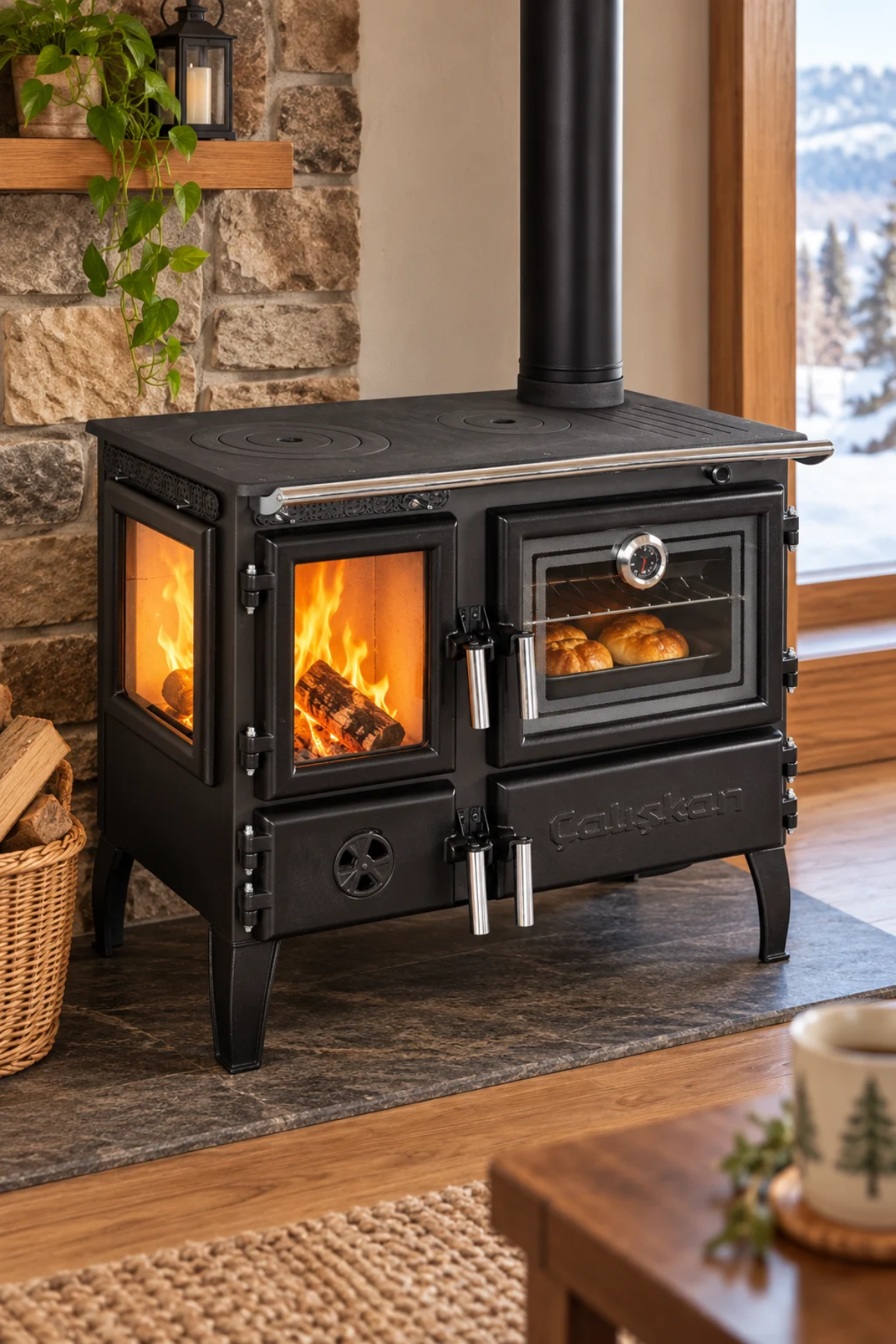 Reyo Stove Rabat 3D Gurme Tuğlalı Fırınlı Şömine Soba EN Sertifikal