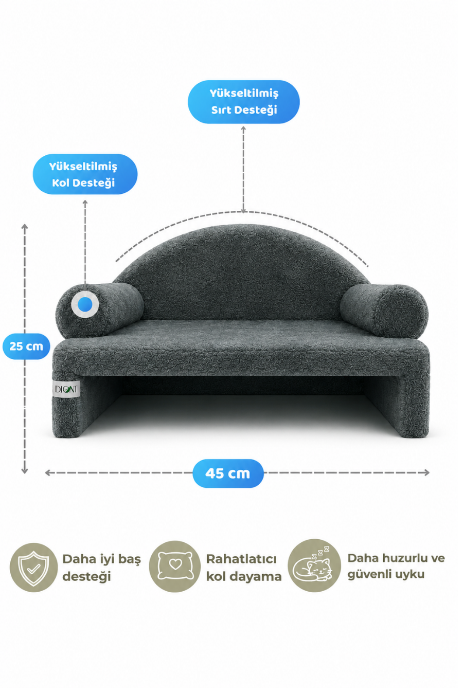 Reyo Pet Peluş Kedi Koltuğu, Kedi Kanepesi, Kedi Yatağı, Evcil Hayvan Dinlenme Koltuğu, Rahat Kedi Sofa Yatağı, 45x33x25 cm Antrasit