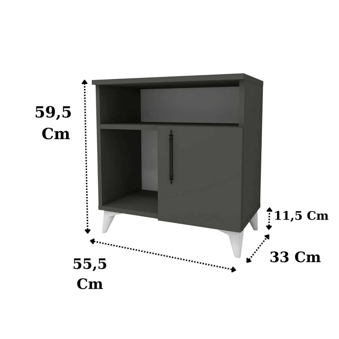 Enda Home Kommen 3 Bölmeli Kapaklı Komodin Antrasit