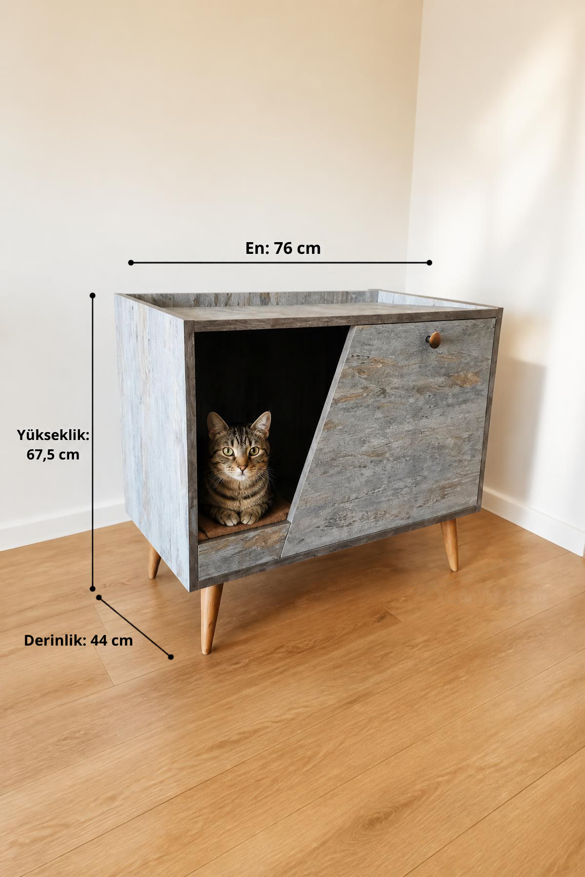 Reyo Pet Kapalı Kedi Tuvaleti Dolabı – MDF, Modern ve Şık Tasarım