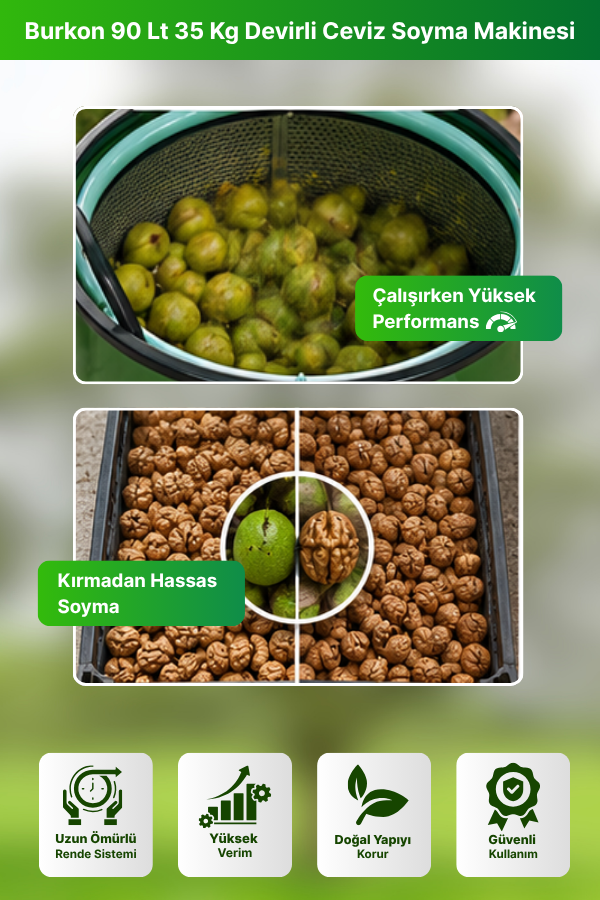 Burkon 90 Lt 35 Kg Devirli Ceviz Soyma Makinesi