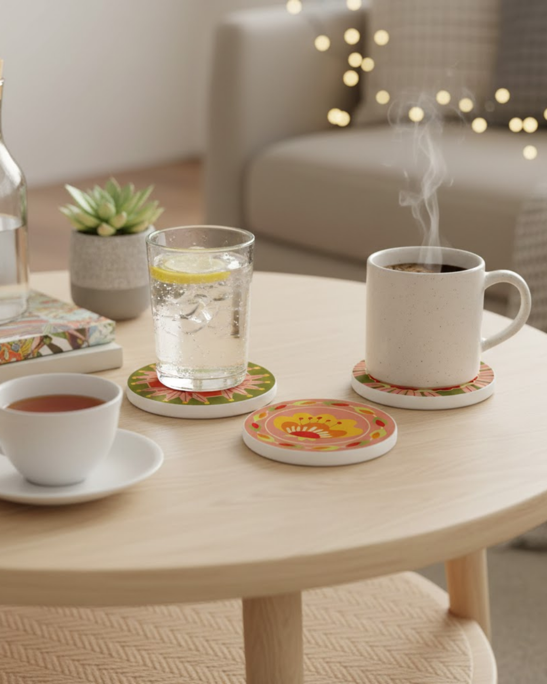 The Mia Fiore Taş Bardak Altlığı Yuvarlak 4lü Set