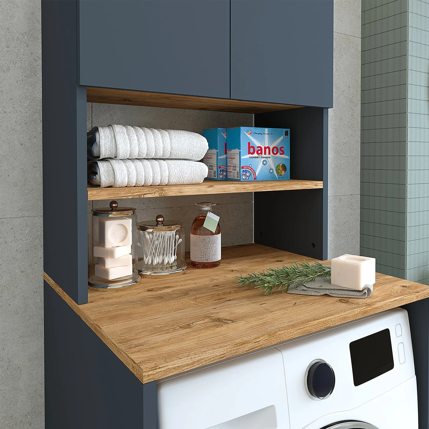 RoomArt Banos Banyo Lavabolu Mat Antrasit-Ahşap Mdf 65 cCm Banyo Dolabı + Aynalı Banyo Üst Dolabı + Banyo Boy Dolabı