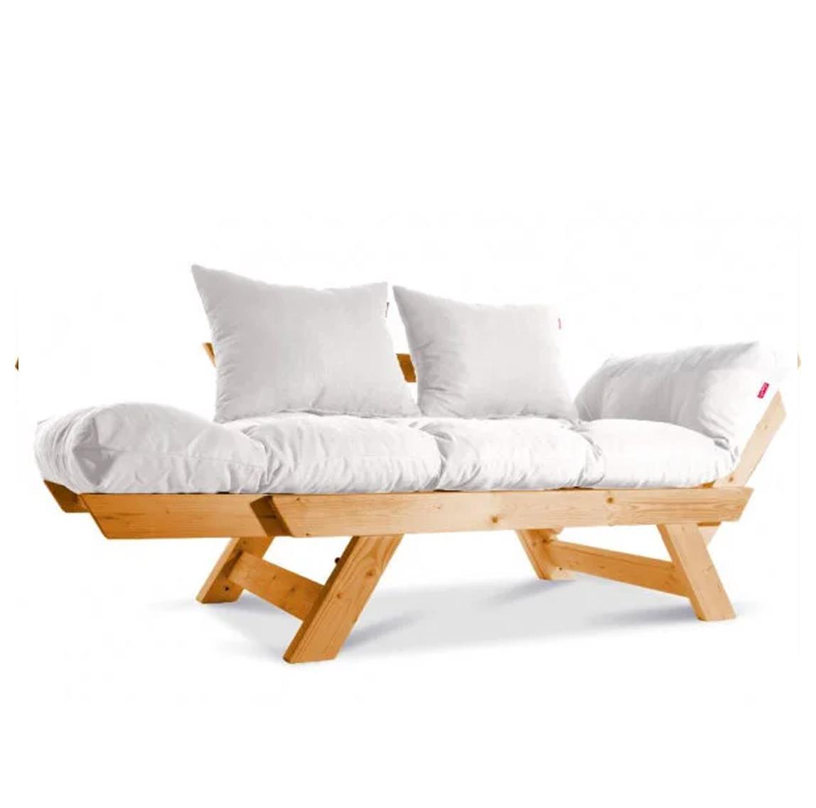 Mobildeco Kombin Wood Ahşap İki Kişilik Kanepe (Ceviz/Krem)